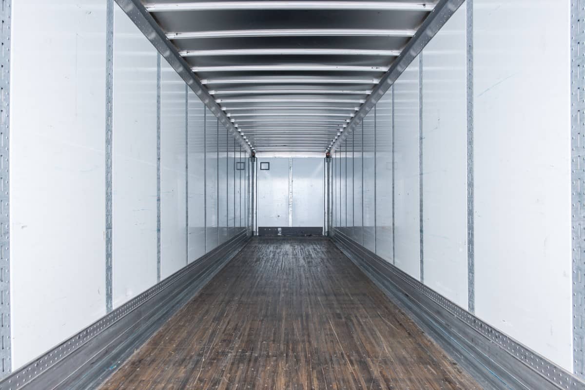 The interior of a new 53 foot refrigerated trailer.